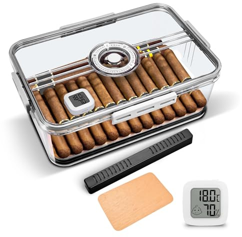 CIGARLOONG Cigar Humidor with Hygrometer and Humidifier Cedar Wood & PP Multi-Storey Airtight Cigar Storage Box/Case for 60 Cigars (Middle)