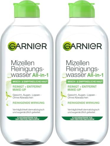 Garnier Mizellen Reinigungswasser/Gesichtsreinigung für Mischhaut und empfindliche Haut (Optimale Verträglichkeit - ohne Parfüm) 1x 400 ml (Packung mit 2)