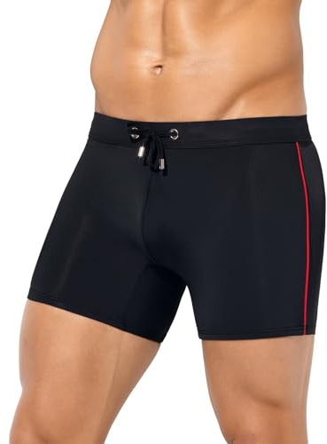 Mauro Kane Baddräkt för män boxer med justerbar dragsko badshorts badshorts badbyxor pool, A1-svart, S