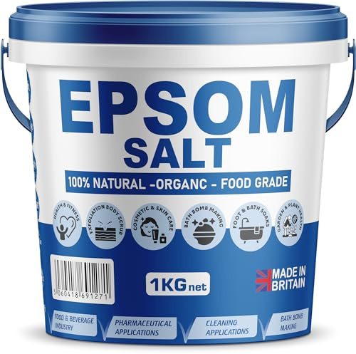 Epsom Bath Salts 1kg Unsented, 100% Natural Mineral Salts - Supports Sleep and Relieves Aching Muscles Magnesium Sulphate Foot Soak Bath Epsom Salts