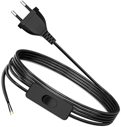 MejaRizon Kabel mit Schalter und Stecker, 1.8m Kabel mit Schalter, 2 x 0,75 mm² Stromkabel, Lampenkabel mit Schalters Geeignet für Lampen, Tischlampen, Stehlampen(Schwarz)