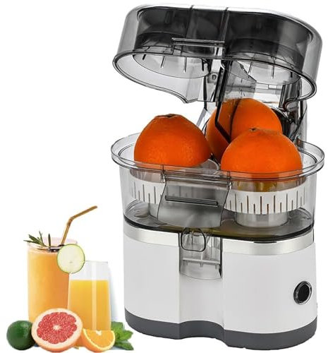 Exprimidor Eléctrico de Doble Cabezal, Exprimidor de Naranjas de Doble Cabezal 400Ml, Exprimidor de Cítricos 100W, Exprimidor Eléctrico de Frutas 3 en 1, Velocidad Máxima 18000 RPM Cortador de Frutas