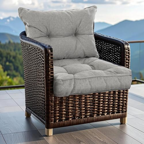 SLIPIO Outdoor Kissen für Gartenmöbel | Wetterfest Sitzkissen 60x60 cm & Rückenkissen 60x40 cm Polster Set für Gartenstühle | Hoch FÜLLPRO+ Füllung | Lounge Auflagen Stuhl, Gartenbank | Grau
