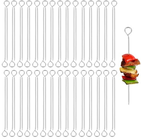 60 Pieces BBQ Metal Skewers Stainless Steel, 10cm/3.94inch Reusable Kebab Skewers for Grilling,Oven and BBQ,Durable Barbecue Skewer Sticks,Metal Kebab Skewer for Vegetables, Air Fryer And Cooking Meat