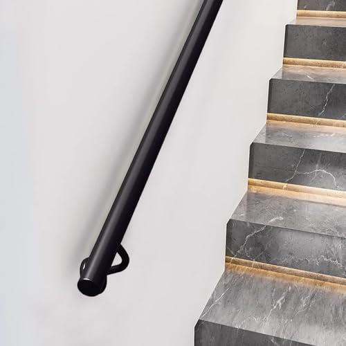 Modern Handrail for Stairs, Black Wrought Iron Stair Railing with Wall Holders and Metal Screws, Staircase Handrail Kit for Indoor and Outdoor Steps(6ft/180cm)