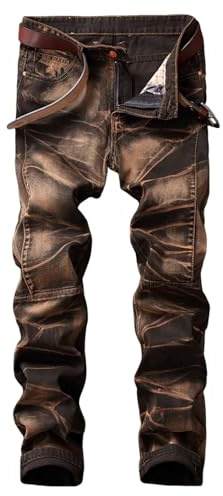 Duohropke Jeans da uomo Bootcut Jeans stretch Destroyed Jeans a coste Hip Hop Pantaloni con fori vintage per il tempo libero, jeans da motociclista