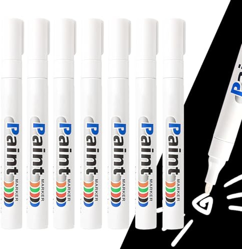 Yuio 8PCS Car Tyre Pens, Waterproof White Tyre Paint Pen, Car Tire Permanent Marker White for Car Motorcycle Tyres Rocks Wood Fabric Plastic Painting Glass Mugs Graffiti DIY Craft Touch Up