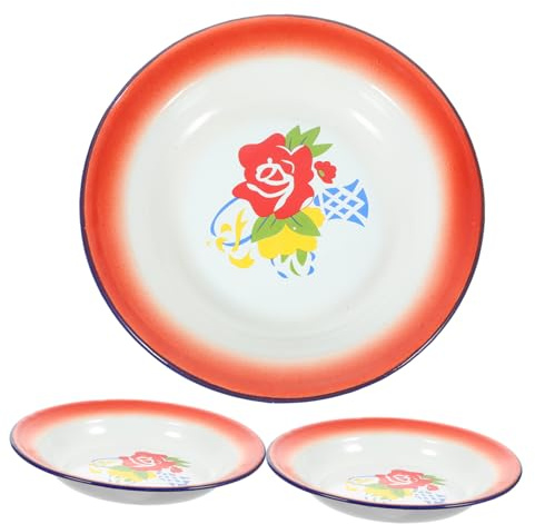 Garneck Assiette Vintage En Émail 20cm Lot De 3 Pièces Motif Floral Aléatoire Résistant à La Déformation Récipient Alimentaire Pour Maison Café Restaurant
