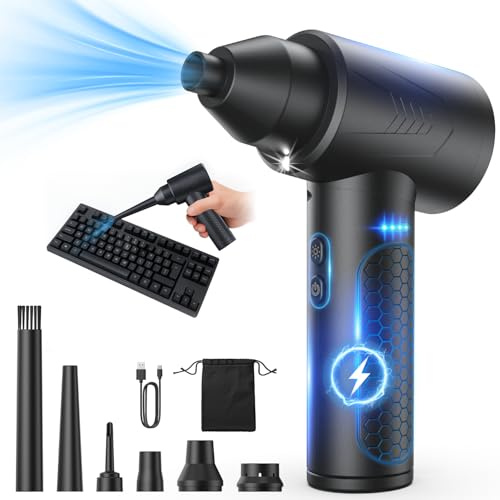 LOXP Electric Air Duster – 150000RPM Powerful Compressed Air Duster with LED Light, 3 Gears, 7500mAh Battery & Fast Charging, Rechargeable Air Blower for Computer, Keyboard, PC, Car, House & Outdoor