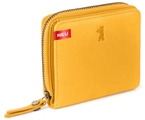 Berliner Bags Geldbörse Damen Sara Premium, Portemonnaie aus Leder - Gelb | Kleiner Geldbeutel mit TÜV-geprüftem RFID-Schutz, Platz für 8 Karten, inklusive Geschenkbox
