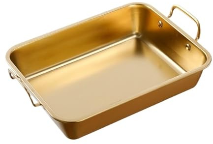Generisch Tiefes Backblech, rechteckiges Tablett aus Edelstahl, Fischbräter, Speisenausgabe, Küchenzubehör(Gold-L)