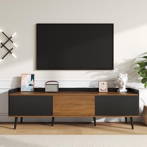 Generisch Meuble TV Compact, Table TV, Support TV, Buffet à Trois Portes, Finition en Bois Noir et Naturel. Hauteur 49,5 cm/Longueur 160 cm/Largeur 39 cm,Noir