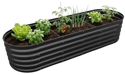 Relaxdays huerto Elevado de Metal galvanizado para Flores, Plantas y hortalizas, Ovalado, 45x200x60 cm, Color Antracita