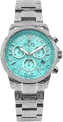 LOUIS XVI Palais Royale Femme 6025 - Ø 38 mm - Montre pour femme - Étanche - Bracelet argenté - Cadran Minty Green avec diamants - Mouvement à quartz suisse