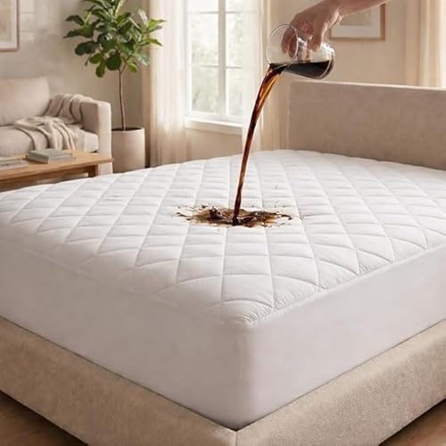 Zaahaan Quilted Waterproof Mattress Protector | 30cm Deep Fitted King Size Mattress Cover | Breathable & Soft Quilted Protector (King - 150x200cm)