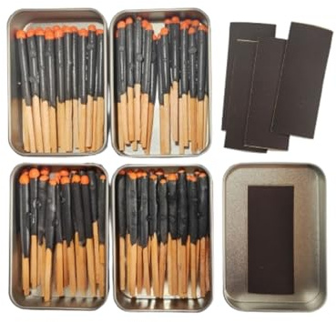 Allumettes Imperméables Et Coupe-vent, Contenant 20 Fils D'allumage En Lin Imprégnés De Cire, Un Silex Supplémentaire Deux Types(4 X Tin Matches)