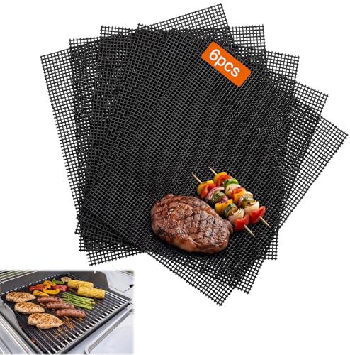 Golgner 6 Stück 40 x 33 cm Antihaft Grillgitter, Antihaft Grillnetz, Grill Mesh Matte, Gitter Grillplatte, An-tihaft Gitter Grillmatte, Wiederverwendbar für Gasgrill Holzkohlegrill Luftfritteuse