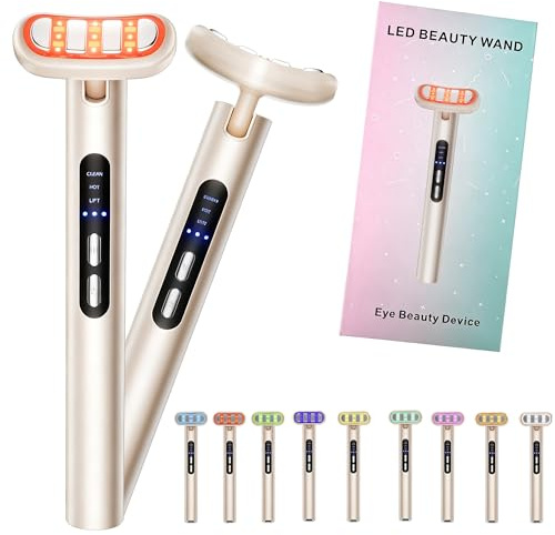 9-in-1 Augenmassagestift Anti-Falten- und Anti-Aging-Gerät mit LED-Lichttherapie, EMS-Augenmassagegerät, 38–42 °C Wärme & Vibration, 90° drehbarem Kopf gegen Augenringe, Schwellungen & feine Linien