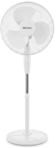 BLEYTON Ventilador de Pie 40W Silencioso y Potente Classic Stand | Ventilador Pedestal Blanco 3 Velocidades Ligero | Oscilación 180° Bajo Consumo para Dormitorio, Salón, Oficina, Habitación