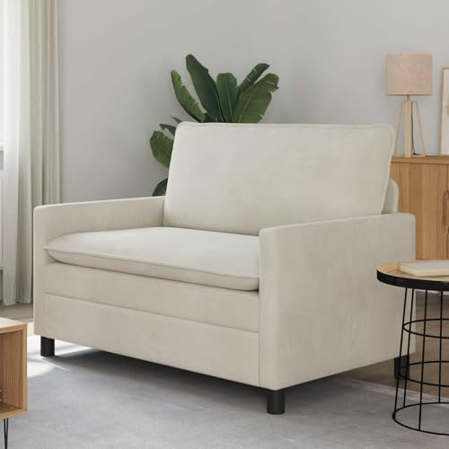 Kaloriko Sofá de terciopelo crema, 126 x 81 x 87,5 cm, dos plazas con marco de metal y diseño ergonómico, cómodo conjunto de tapicería para salón, oficina, salón, asiento relajado
