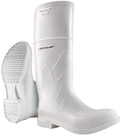 DUNLOP White PVC Plain Toe - Rubber Boots for Men & Women - PVC - Work & Concrete Boots - Soft toe - Waterproof with Tall shaft - Chemical and Slip resistant - White - Size 3-13