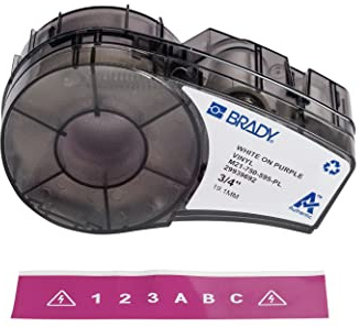Brady Vinyl Label Tape for Label Printer M211 & M210 - Self Adhesive Vinyl Printer Labels - Industrial Label Tape for Cable/Name Labels - White on Purple (19.05mm x 6.40m) - M21-750-595-PL