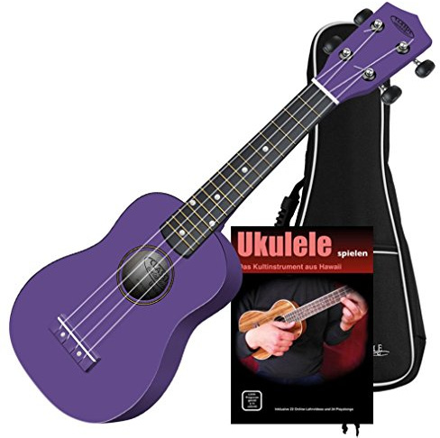 Classic Cantabile US-100 VT Sopran-Ukulele Violett Set inkl. Tasche + | Sopran Mensur (34, 5 cm), Korpus aus Linde, Hals aus Ahorn, 15 Bünde, Bundmarkierungen im 5., 12. und 15. Bund, 5 mm, Reggae