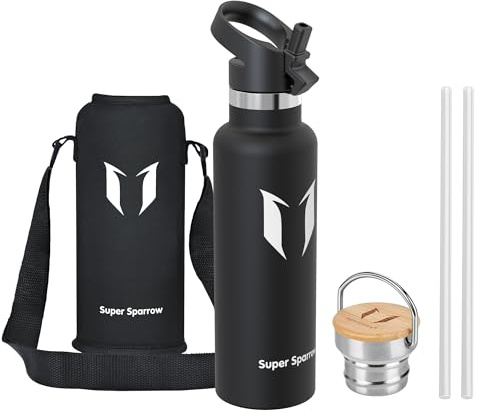 Super Sparrow Stainless Steel Water Bottle -620ml- Vacuum Insulated Metal Water Bottle - Standard Mouth Flask - BPA Free - Ideal Straw Water Bottle for Work, Gym, Travel, Sports