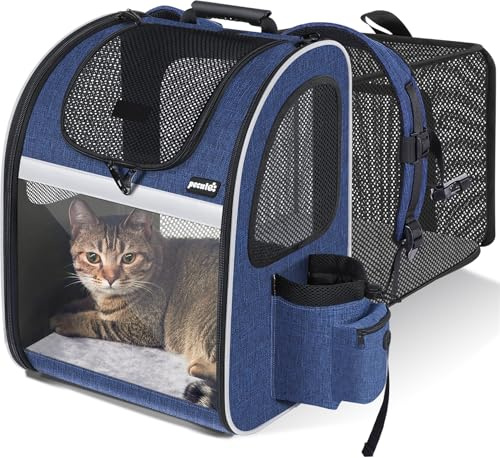 Pecute Zaino Porta Animali Estensibile Sia per Cani di Piccola Taglia Che per Gatti, Cuccia Portatile/Trasportino Estraibile Indicato per Viaggi Sia Lunghi Che Corti