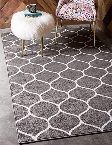 Unique Loom Trellis Frieze Collection Area Rug - Rounded (6' 1 x 9' Rectangle Dark Gray/Ivory)
