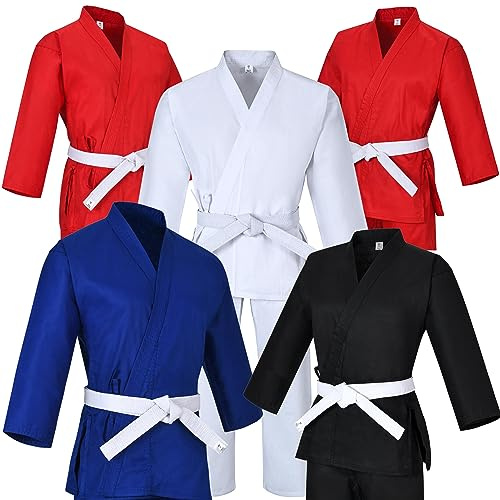 Karate gi Kids & Adults Medium Weight Martial Arts Uniform Student Karate Gear With Free White Belt Karate Outfit (White, 000 (3'5-3'8/35 lbs))