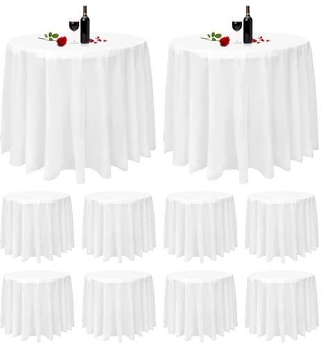 Pesonlook Paquete de 10 manteles Redondos Blancos de 84 Pulgadas de plástico Desechables para Mesa Redonda Picnic, Barbacoa, Fiesta, cumpleaños, Boda, Banquete, al Aire Libre
