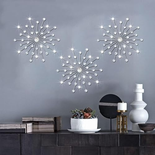 ZEXUIRU Set di 3 decorazioni da parete in metallo argentato con strass
