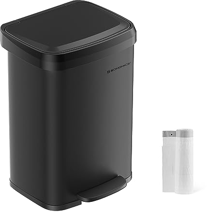 SONGMICS Poubelle de Cuisine, 50L, Poubelle à Pédale en Métal avec Couvercle, Grande et Haute, Noir LTB530B5002