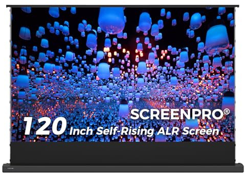SCREENPRO 120 inch Tensioned Floor Rising Projector Screen, Motorized Pull Up ALR Projector Screen with Remote, 16:9 Electric Home Theater Screen for 4K Projector