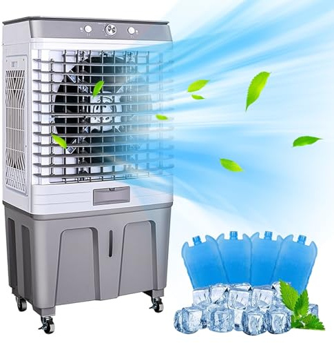 Ventilador Enfriador de Aire Evaporativo Comercial, Humidificador Industrial Enfriador de Pantano con Tanque de Agua Grande de 80 Litros, Aire Acondicionado 3 en 1 con 3 Velocidades