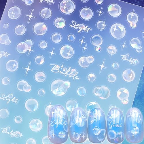 3D Dreamy Bubble Nail Sticker Muschel Aurora Bubble Nagelsticker Sommer Nagelaufkleber Nagelfolie Selbstklebend Wasserblasen Nageldesign Stern Nagel Sticker Blasen Nail Art Aufkleber Nägel Zubehör
