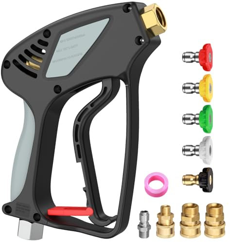 CAMWAY 5000PSI Pistola per Idropulitrice ad Alta Pressione,Pistola a Rondella con Raccordo Maschio M22 14 mm e 15 mm,Connettore Rapido da 1/4