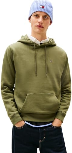 Tommy Jeans Sudadera Hombre Regular Fit Flag Fleece Hoodie con Capucha, Verde (Dark Greenery), S
