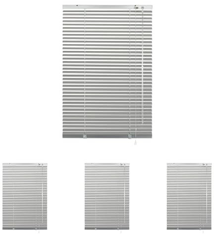 Deco Company Alu-Jalousie ohne Bohren, Zum Klemmen, Inkl. Klemmträgern, Sichtschutz, Lichtschutz, Blendschutz, Aluminium-Jalousie, Silber, 100 x 175 cm (Packung mit 4)