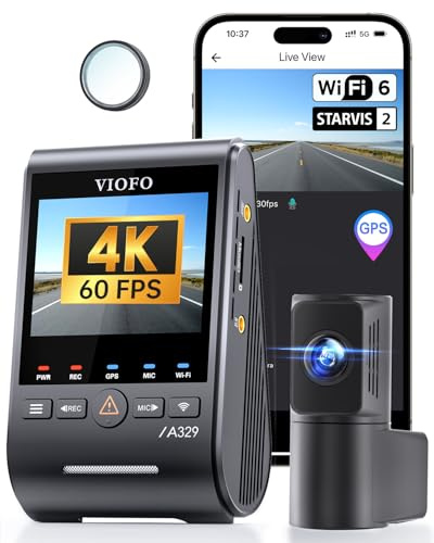 VIOFO A329S 2CH 4K 60FPS Dashcam anteriore e posteriore, Dashcam auto Dual 4K + 2K, Modalità di parcheggio a risparmio energetico aggiornata, Wi-Fi 6 e controllo tramite app, doppia fotocamera auto