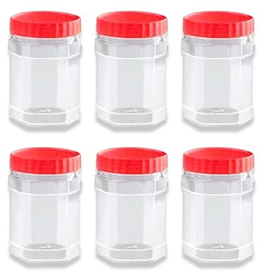 QUANTA Plastic Jars with Lids – Clear Storage Containers – Airtight, Stackable, BPA-Free Container Jar for Spices, Sweets, Crafts, Dog Treats – Reusable & Durable (6, Clear/Transparent, 400ml)