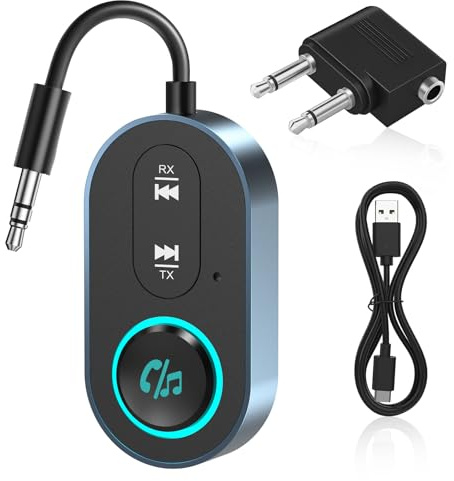 Bluetooth 5.3 Transmitter Receiver, 2 in 1 Wireless Aux Bluetooth Adapter, 3.5mm Airplane B-luetooth Adapter Compatible with 2 AirPods & Wireless Headphones, for TV,Airplane,Headphone,Airpods,Car,Gym