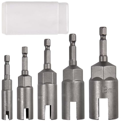 SPEEDWOX Jeu de 5 clés à écrou à oreilles 1/4 pouce à queue hexagonale Embouts pour écrous à oreilles Outils pour écrous à panneau, vis, boulons à œil, crochets en C et crochets en Q 10/12/14/16/18 mm