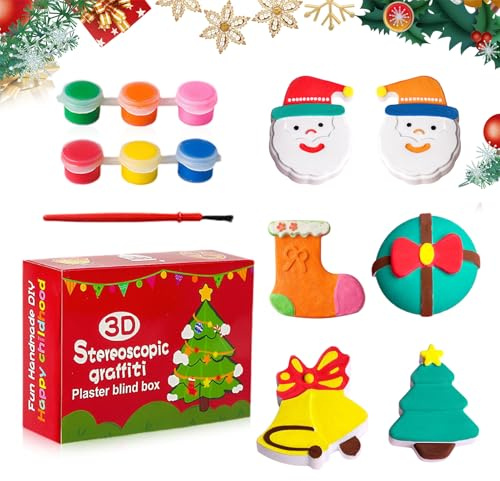 YAAYEELE Moulage Platre Enfant de Noël,avec Plâtre et Peinture,Coffret créatif Moulage Plâtre,Cadeau de Bricolage Créatifs(Envoyer 6 Motifs Aléatoires)