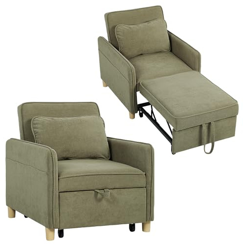 HOMCOM Sofá Cama de 1 Plaza 3 en 1, Sofá Cama Plegable Tapizado en Terciopelo Ecológico con Respaldo Ajustable 3 Niveles, 6 Bolsillos Laterales y Almohada, para Dormitorio, Salón, 74x85,5x82 cm Marrón
