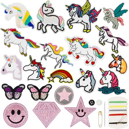 20 Stück Einhorn Bügelflicken, Kinder Flicken zum Aufbügeln | Patches Bügelbilder Kinder, Patches Bügelbilder Für Textilien Aufnäher, Bügel Patche Für DIY T-Shirt Jeans Taschen Mützen
