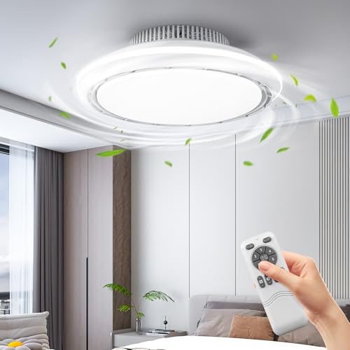 uifame Ventilador de Techo sin Aspas con Luz LED, Ventilador Techo con Luz y Mando a Distancia, 6 Velocidades, 3 Temperaturas de Color, Temporizador, Silencioso, para Dormitorio y Salón（Blanco）