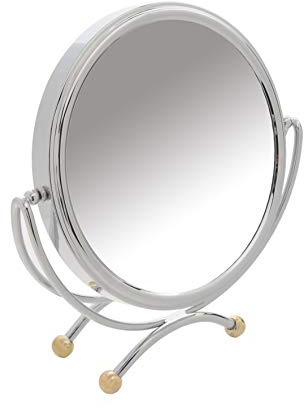 Danielle Creations Double-Sided Makeup Mirror, 1X / 10X Magnifying Freestanding Tabletop Mirror – 20cm Round, Chrome & Gold…