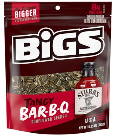 BIGS Sunflower Seeds, Stubb’s Tangy Bar-B-Que Flavor, Easter Basket Stuffer for Sports Fans, 5.35 oz. (Pack of 12)